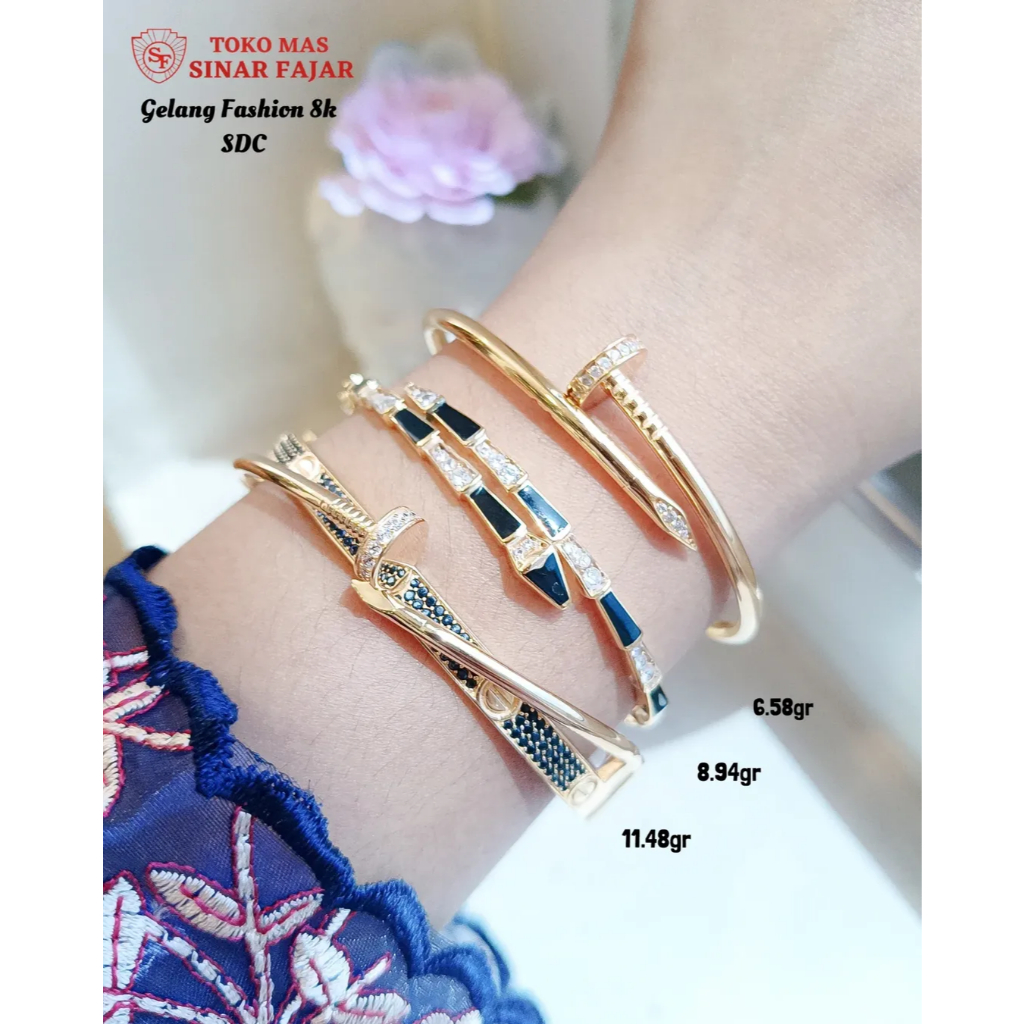 Gelang bangle paku / gelang bangle bvlgr emas kadar 8k/375% berat mulai 6.58 gr