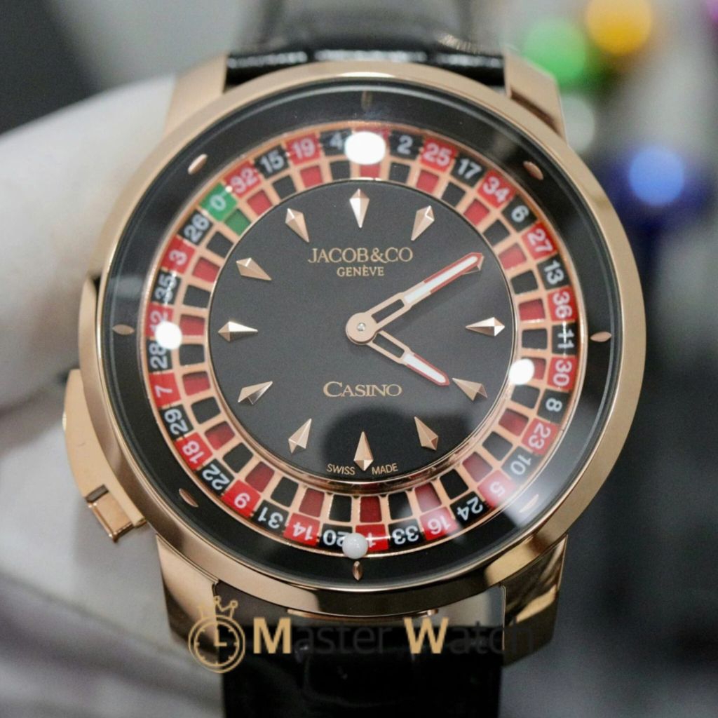 Swiss Jacob & Co Casino Roulette Watch Highest Quality Black Leather Strap 44mm Free Box Store