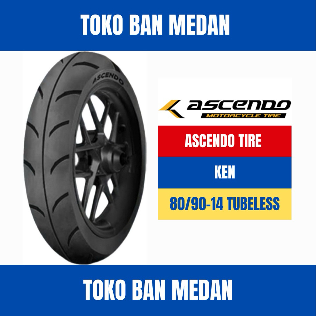 BAN LUAR MOTOR ASCENDO 80/90-14 RING 14 TL TUBELESS KEN