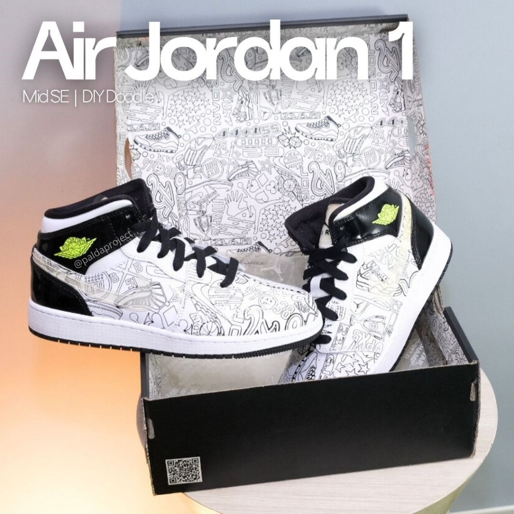 Sneakers Shoes Nike Air Jordan 1 Mid SE DIY Doodle GS (DC4099 100) - 100% Original