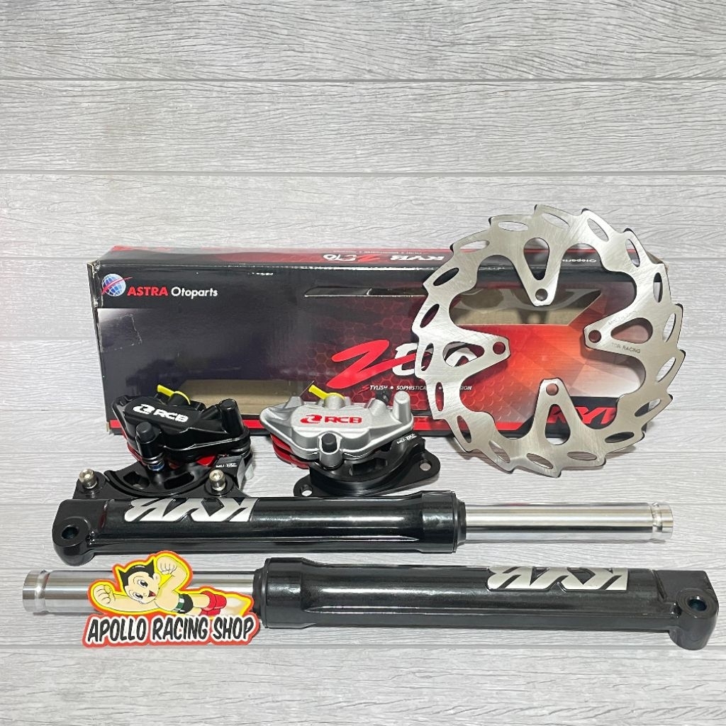 PAKETAN SHOCK DEPAN KYB ZETO KALIPER RCB DISC 220MM MIO SMILE MIO SPORTY MIO SOUL FINO OLD