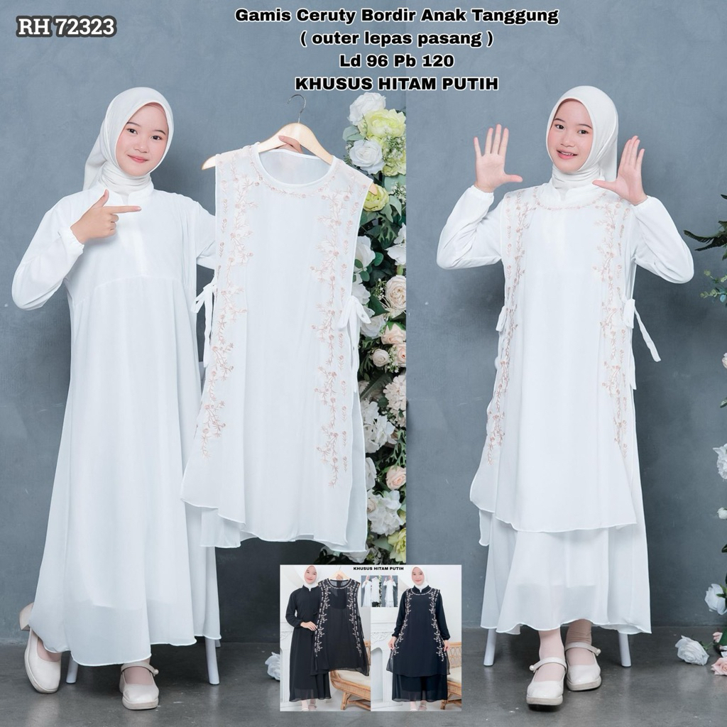 (ISI 2 PCS) RH 72323 Gamis AT - TRESNA MUSLIM Gamis Anak Tanggung Ceruty Babydoll Bordir Rompi Lepas