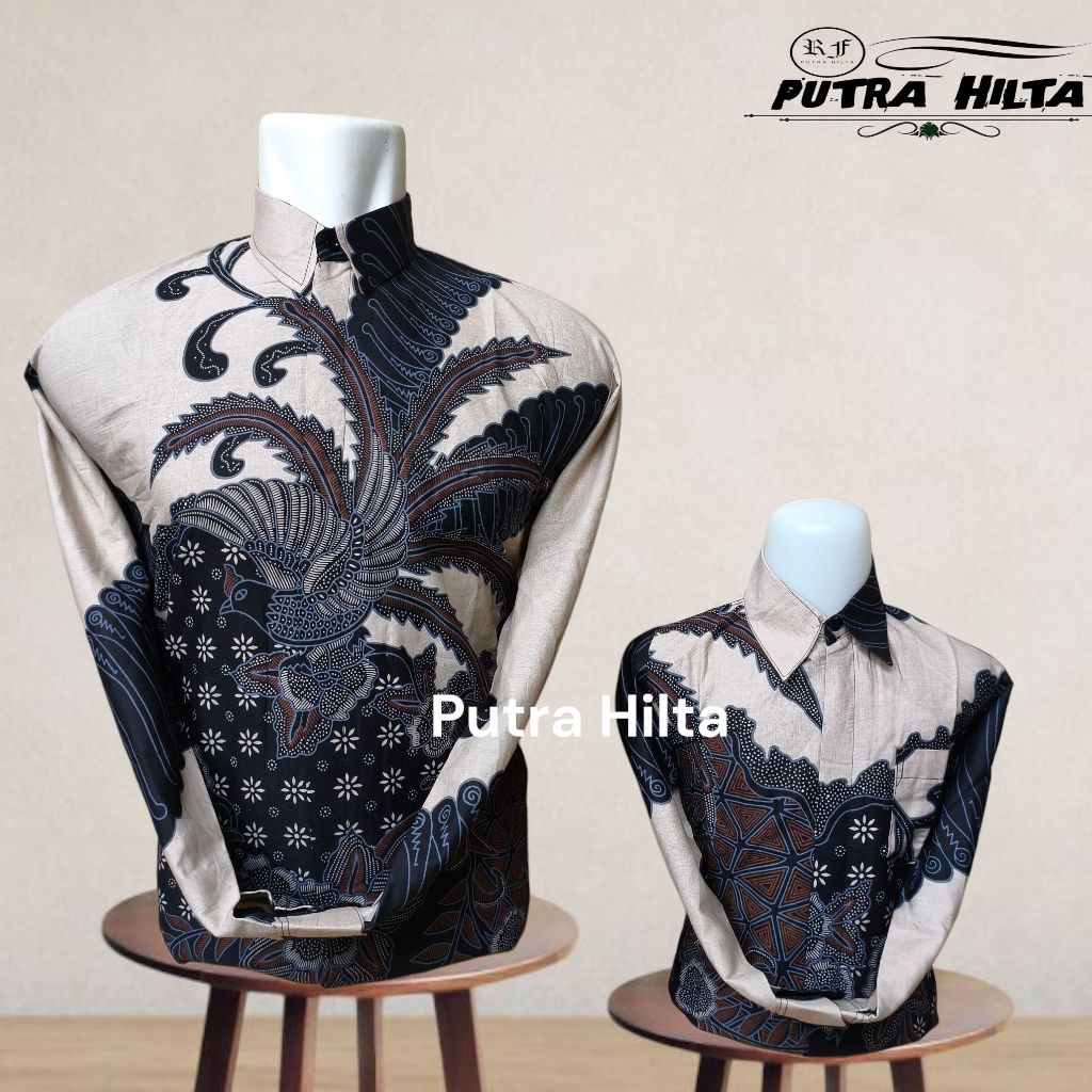 batik cream couple ayah anak lengan panjang bahan katun prima40s lapis furing adem//batik couple aya