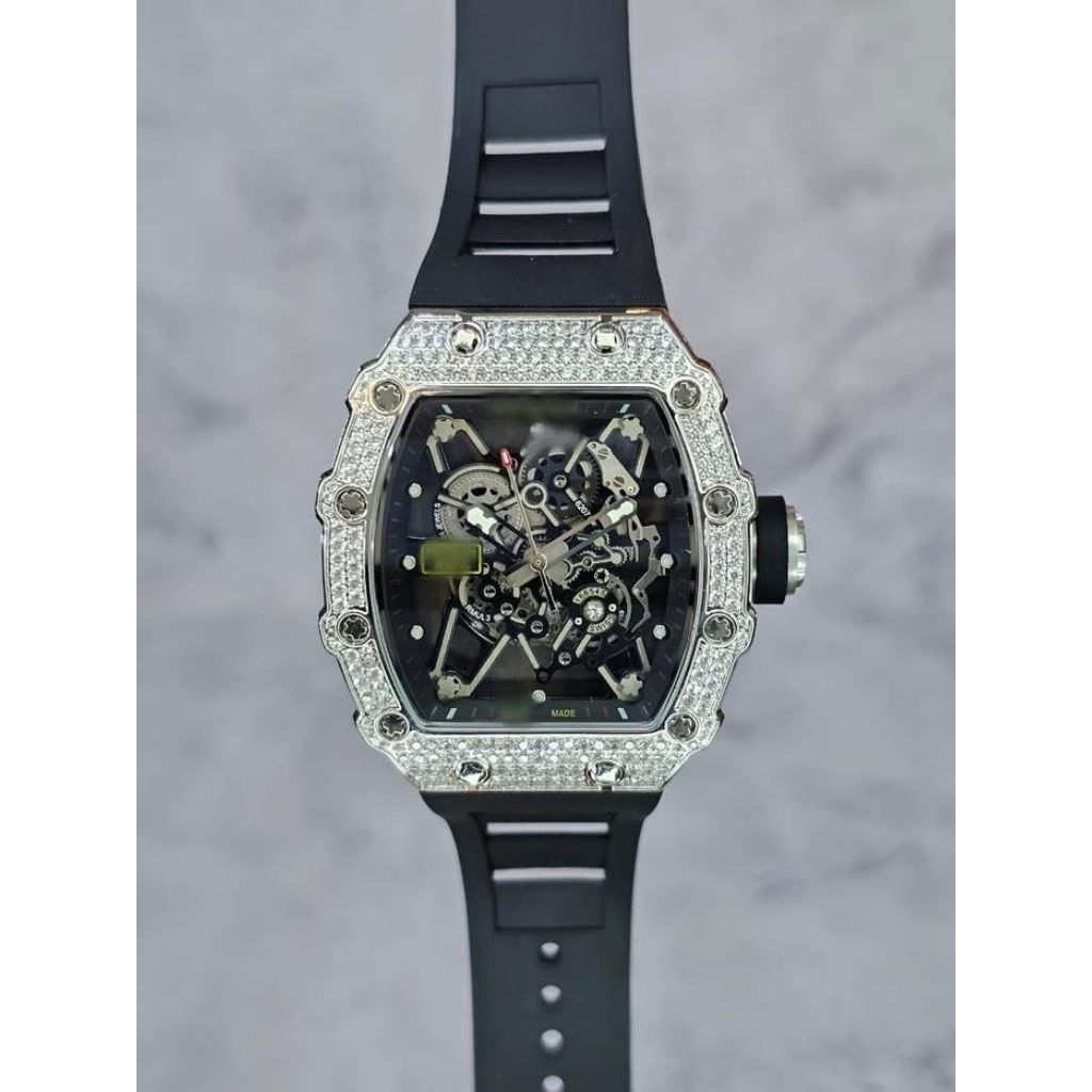 JAM TANGAN RM35-01 RAFAEL NADAL DIAMOND CASE SILVER 44MM BLACK RUBBER STRAP V1