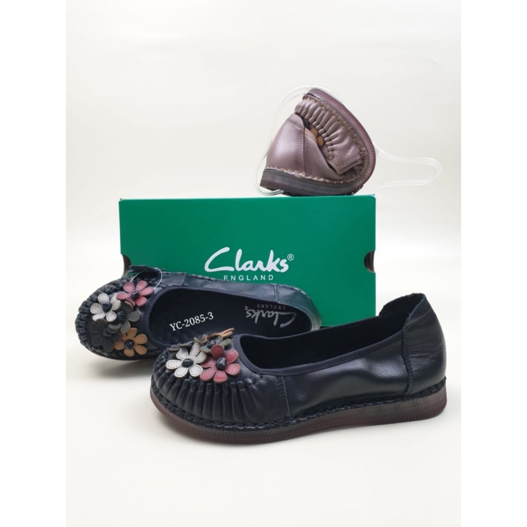 Sepatu kulit wanita kekinian Clarks YC-2085-3 Tabebuya Flowers Leather Flat* ORIGINAL KULIT ASLI 100