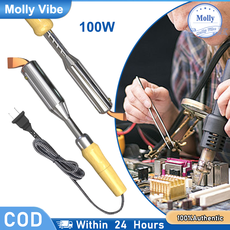 Solder Listrik Tipe Luar 100W Pegang Kayu  Ujung Tembaga Untuk Lukisan Solder dan Pekerjaan Las