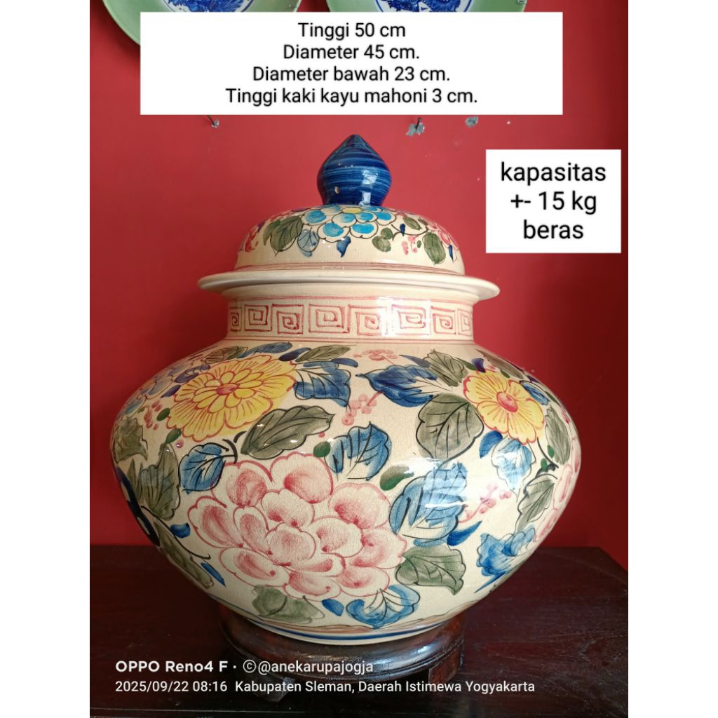 guci gentong  keramik lukis gambar bunga