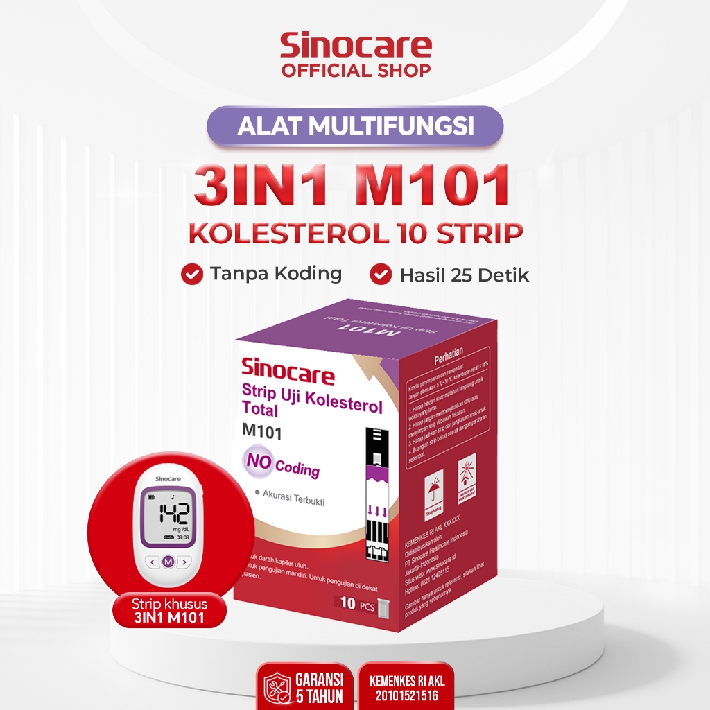 Strip Kolesterol 3 In 1 M101 Sinocare isi 10 pcs Strip Tanpa Coding - Hasil 25 Detik