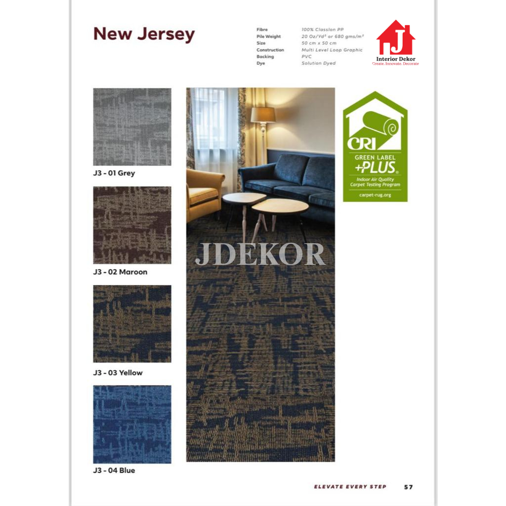 JDEKOR - Karpet Tile New Jersey | Karpet Kantor Isi 20 Pcs Per Box | Harga Adalah Per Box