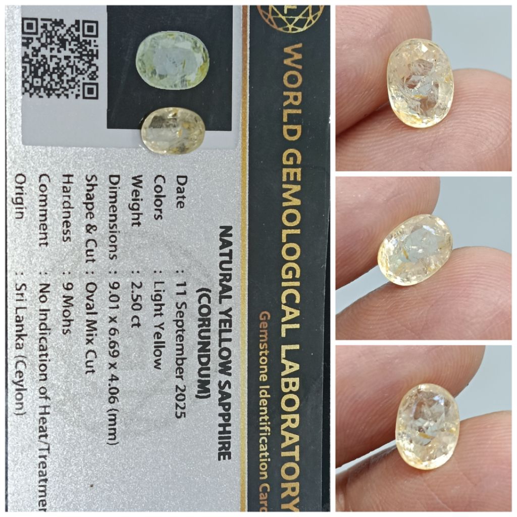 Natural Yellow sapphire Ceylon 2,5ct Top Kristal memo WGL Safir Srilanka