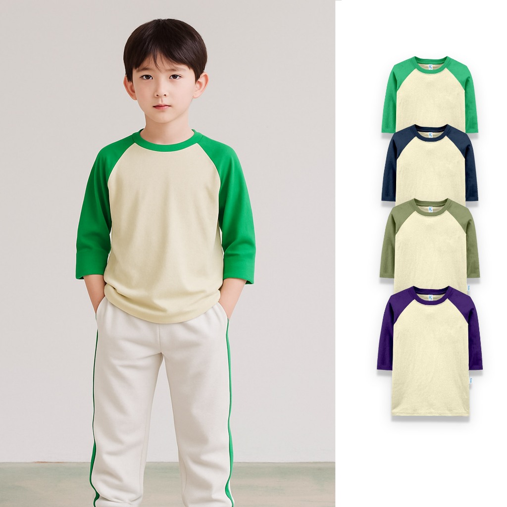 Kennai Kaos Atasan Lengan Panjang Raglan Anak Baju Anak Laki Laki Perempuan Basic Cream  Polos
