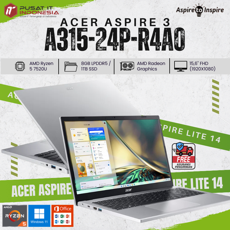Laptop 5 Jutaan Untuk Desain Gaming Murah Acer Aspire A315-R4A0 Ryzen 5-7520 8Gb 512Gb 15.6"Fhd Baru