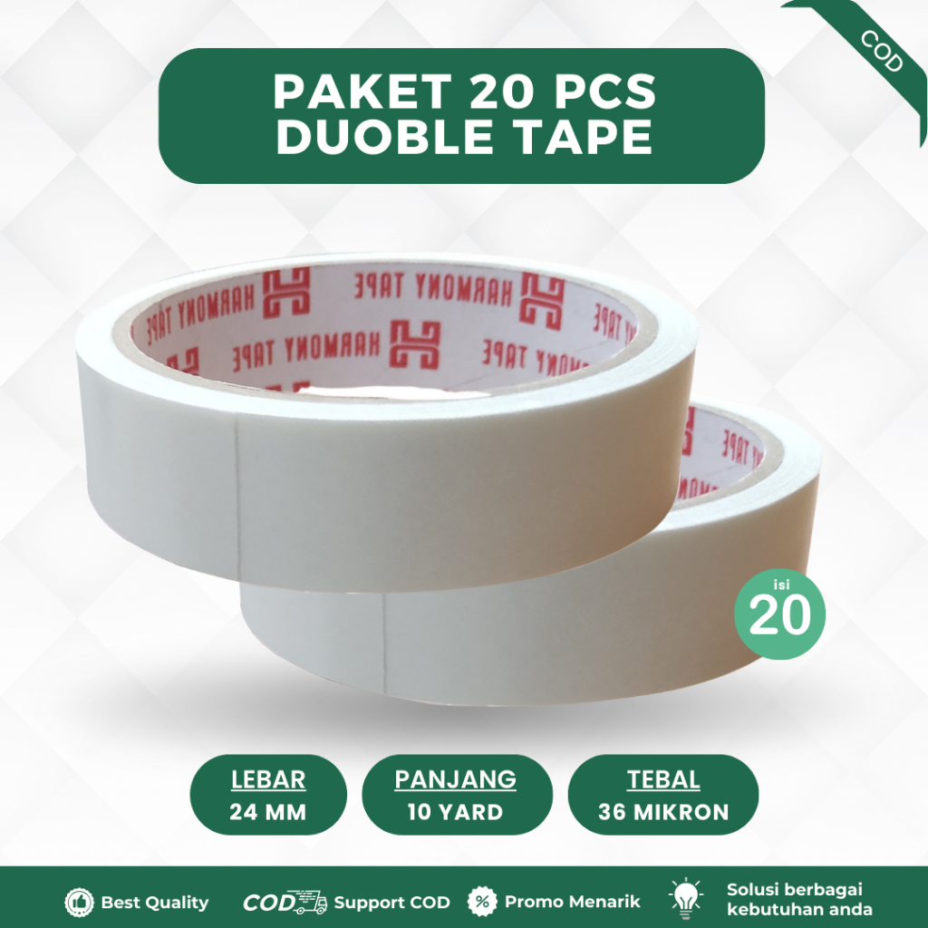 

GROSIR 20 PCS - Double Tape 24mm & 12mm Panjang 10 Yard Termurah Daya Rekat Kuat
