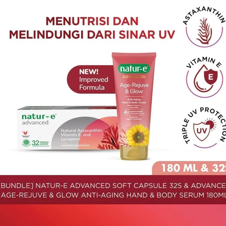 Natur-E BUNDLE ADVANCED Inside-and-Out Advanced Soft Capsule 32s + Age-Rejuve & Glow Anti-Aging Hand