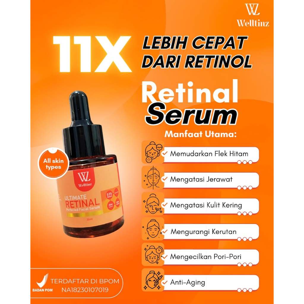 Welltinz Ultimate Retinal 0,5% Serum Anti-Aging Pengganti Retinol untuk Kerutan, Flek, Bekas Jerawat