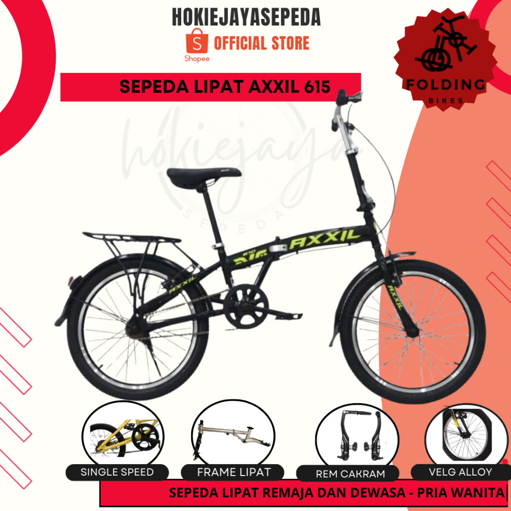 Sepeda Lipat 16" 20" AXXIL 615 Single Speed - Rem V Brake - Velg Allumunium untuk usia Remaja - Dewa