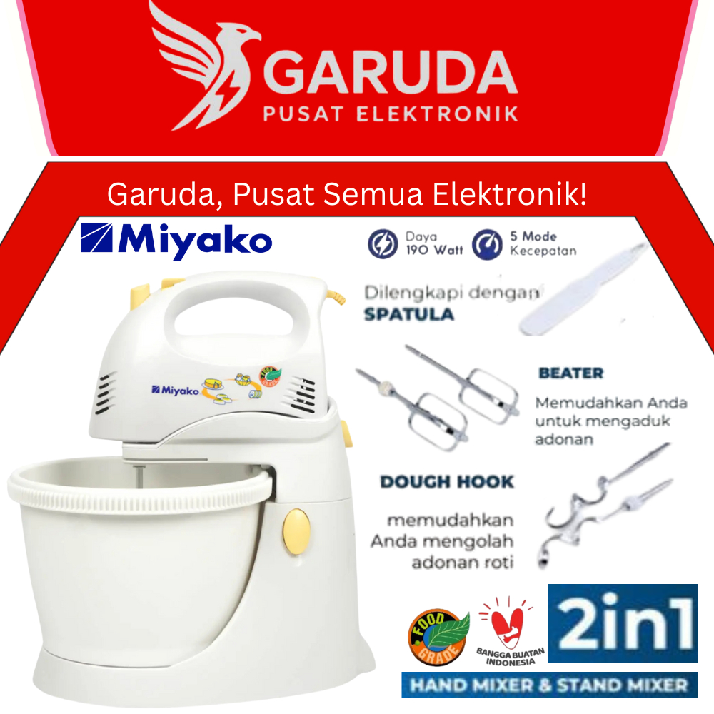 [READY COD] Miyako Mixer 2 In 1 Stand + Hand SM625 5 Speed || Miyako SM625 Mixer 190W Turbo 3.5L Sta