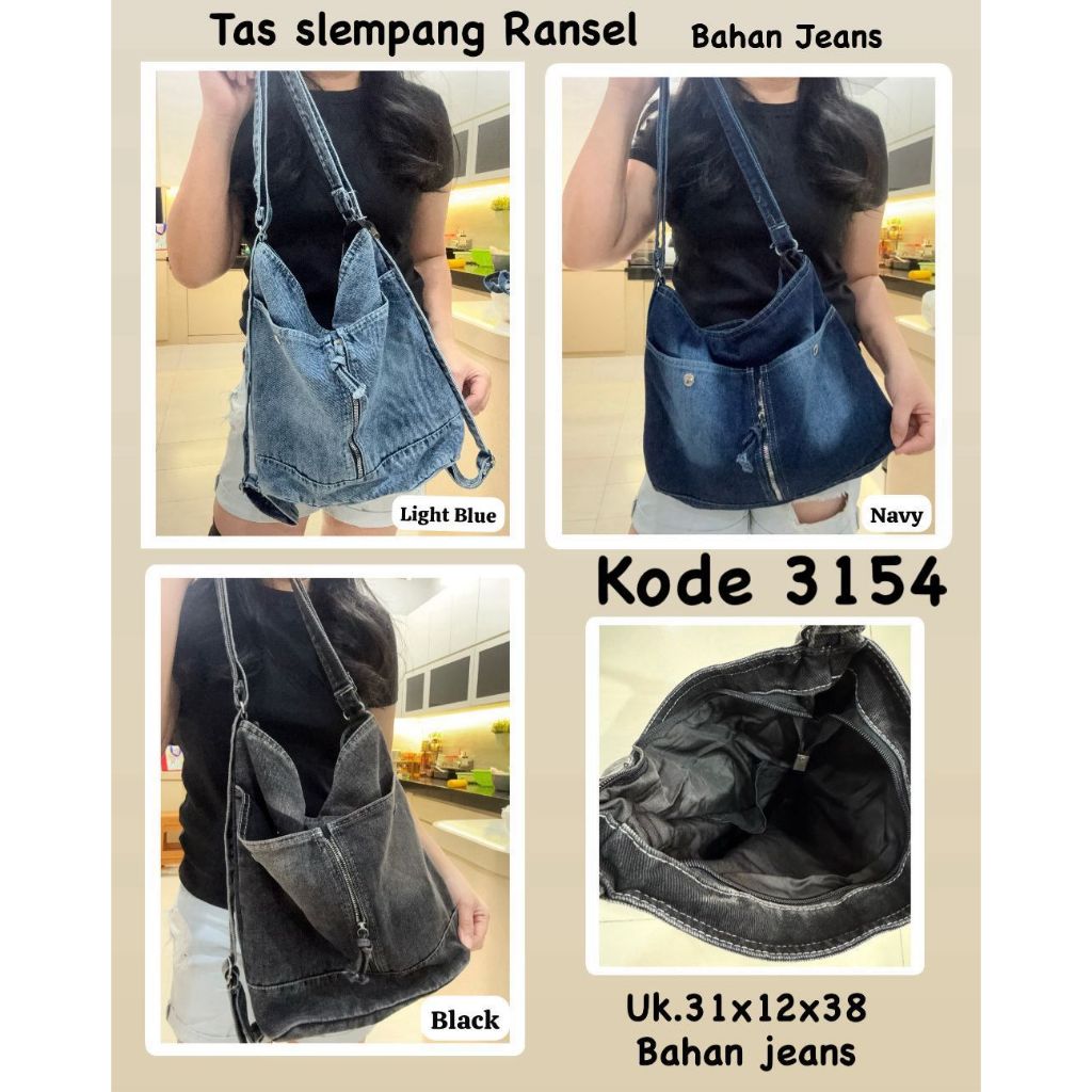 Tas Slempang Ransel Wanita 3154 Bahan Jeans