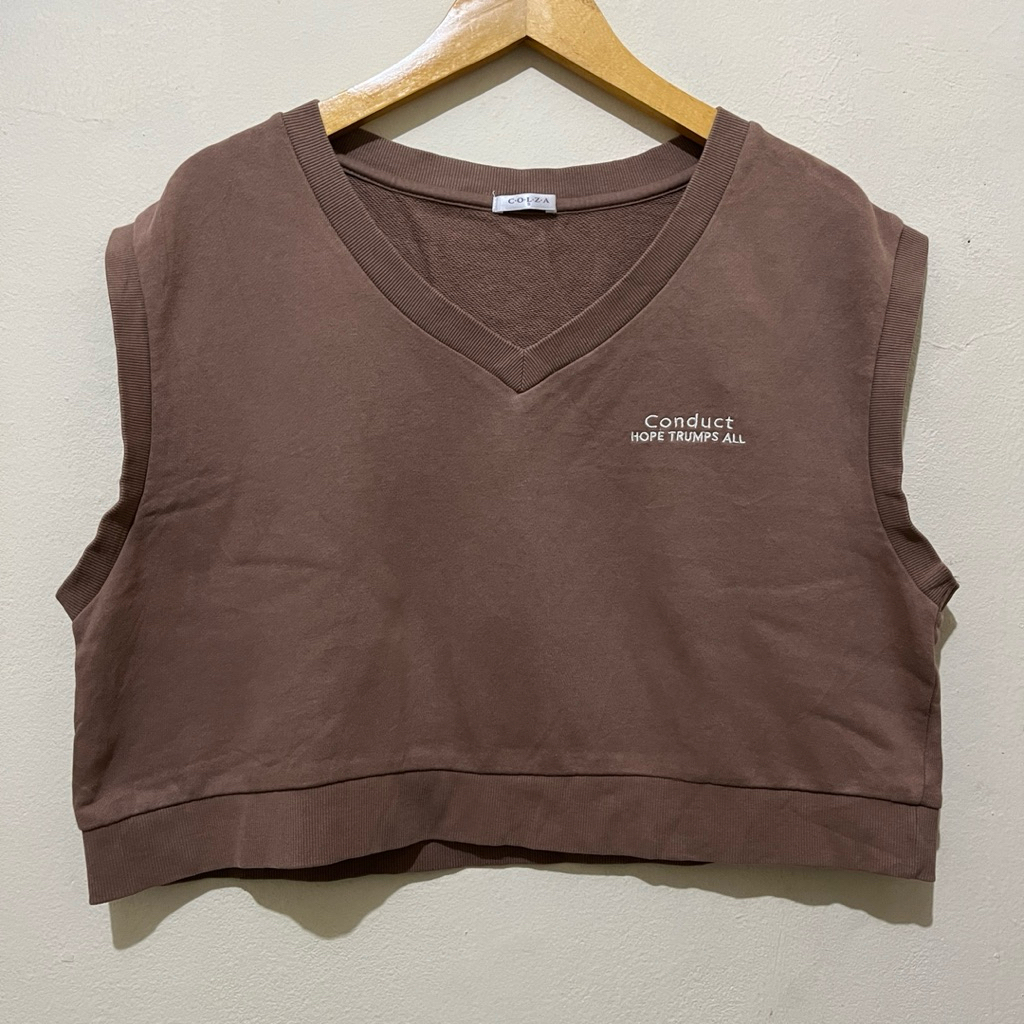 Preloved Colza Vest Rompi Crop Coklat Mahoghany