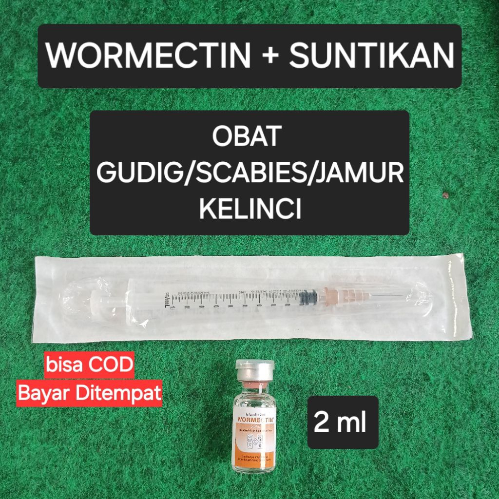 Obat Gudig/Jamur Kuping Kelinci. Wormectin 2ml + suntikan. Obat jamur scabies/gudig/jamur di telinga