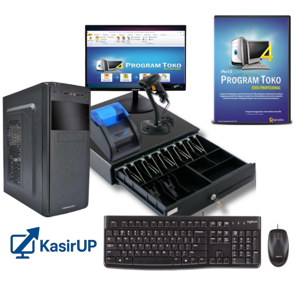 Paket Mesin Kasir Komputer Full Set Komplit Langsung Pakai Program IPOS Toko Minimarket Siap Pakai