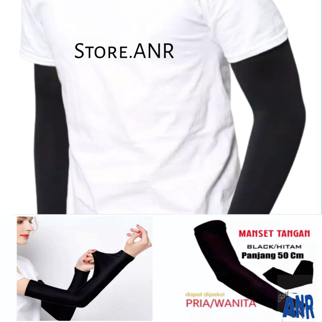 Mangset tangan polos black hitam pria dan wanita handsock lengan panjang olahraga