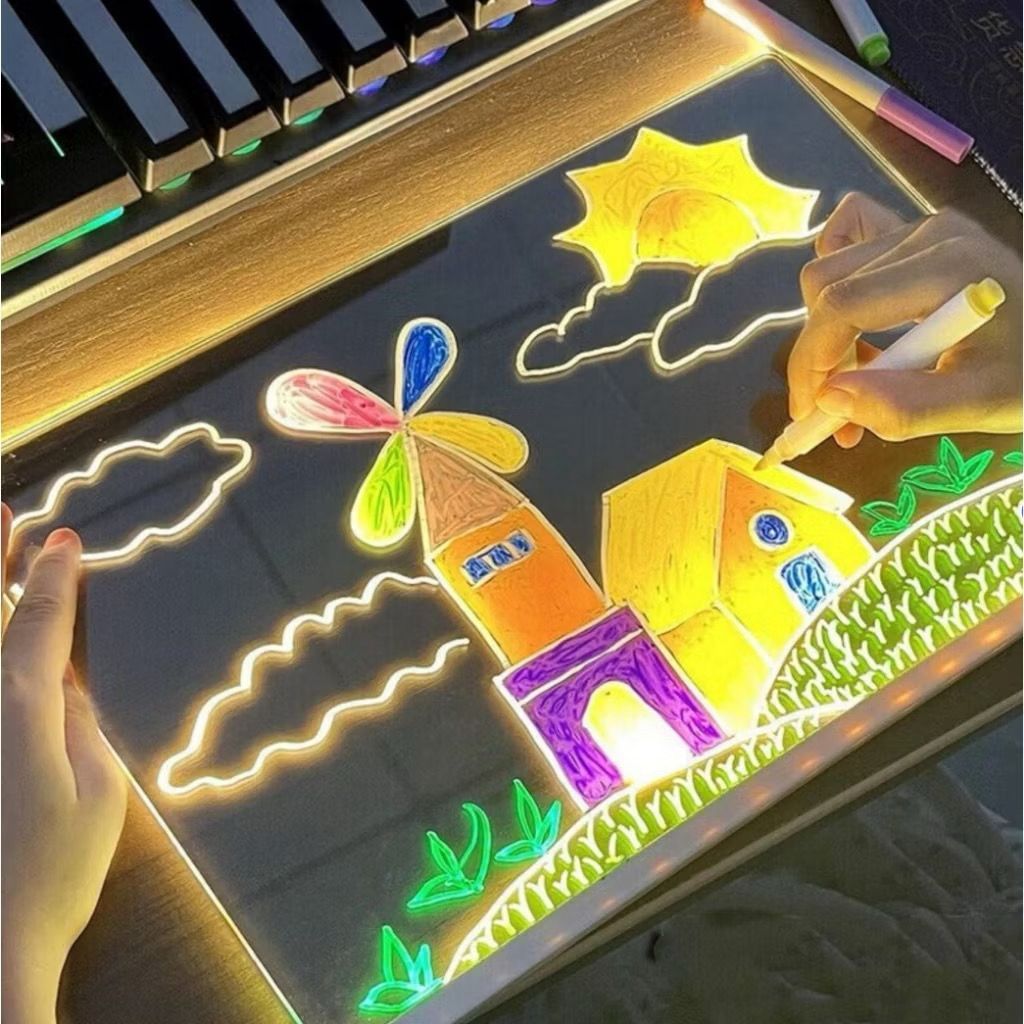 

Mainan Anak Papan Gambar Akrilik LED Stand Planner Set Pensil Warna / LED Drawing Board With Color