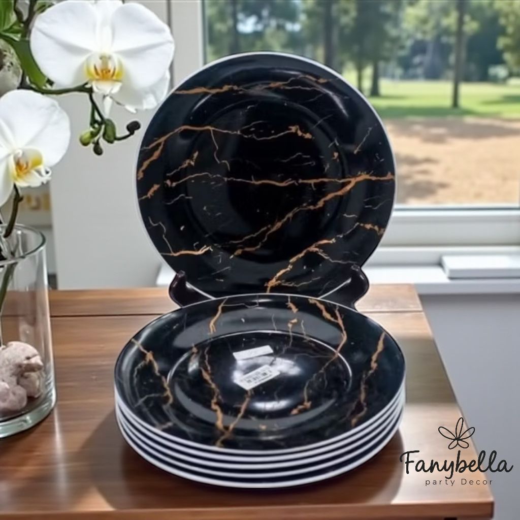 Piring Makanan hitam Putih marble Dekorasi Rumah Impoort/ FANYBELLA