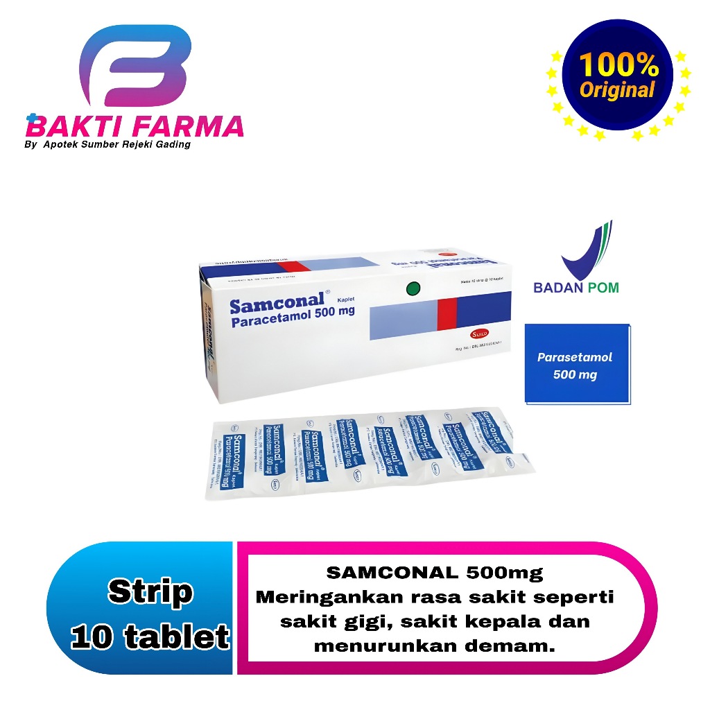 Samconal Strip 10 Tablet - Paracetamol 500 mg Obat Panas Demam & Pereda Nyeri Dewasa