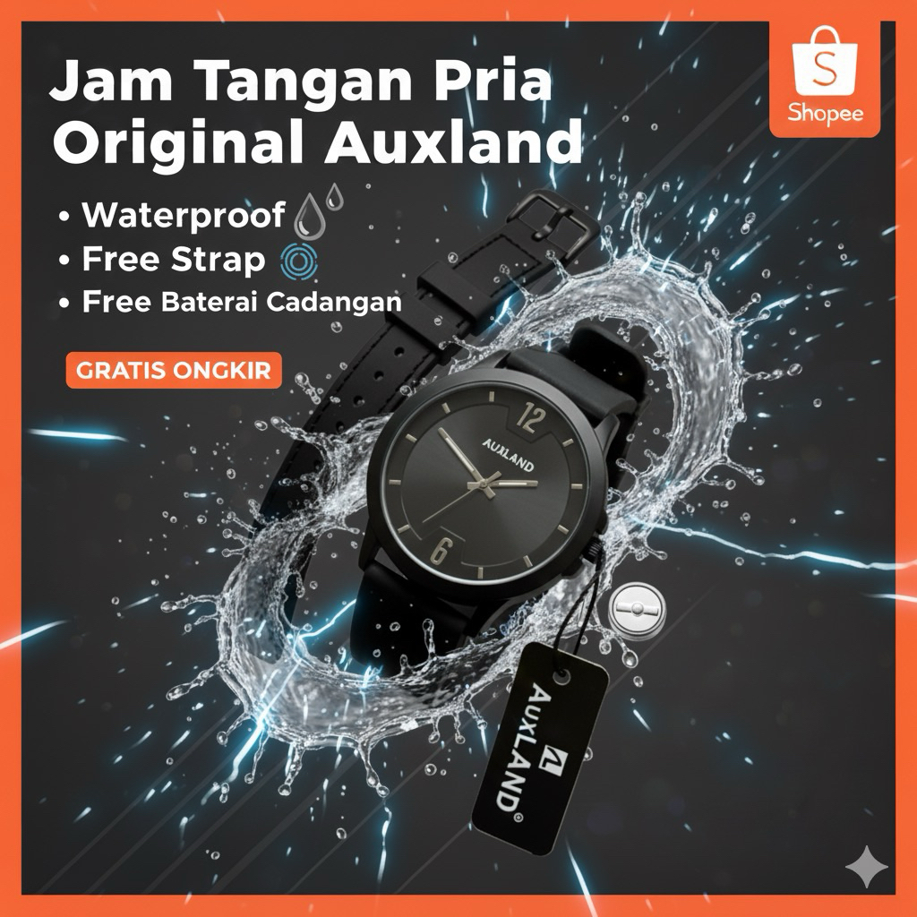 Jam Tangan Pria Original Elegan Auxland Luxury Waterproof Strap Silikon + Free Box Eksklusif + Free 