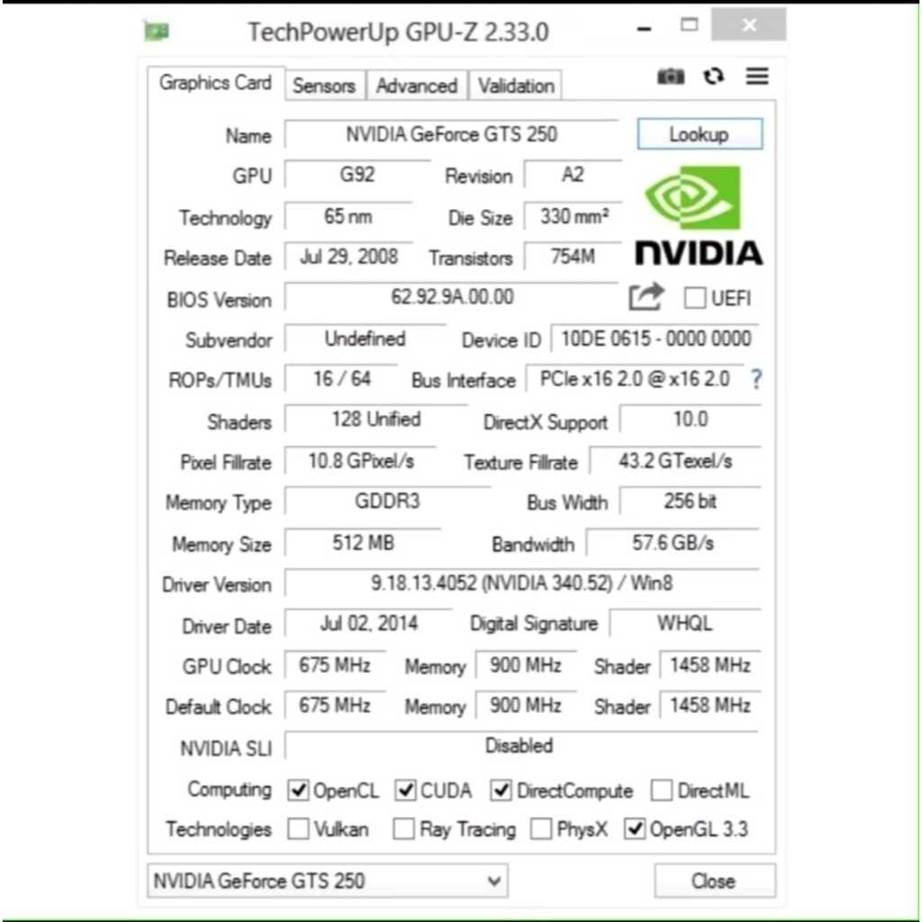 VGA CARD DNDCOM GTS 250 512MB GTS250 E-GREEN