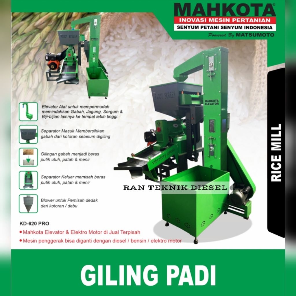 Mesin Giling Padi MAHKOTA KD 620 PRO Kapasitas Besar
