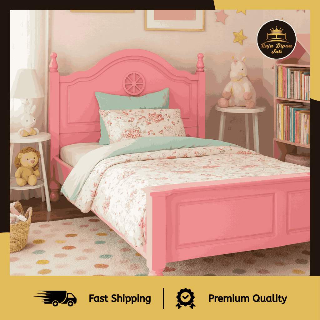 Dipan Kasur Tempat Tidur Pink Anak Perempuan 120x200 Dipan Jati Duco Pink Minimalis