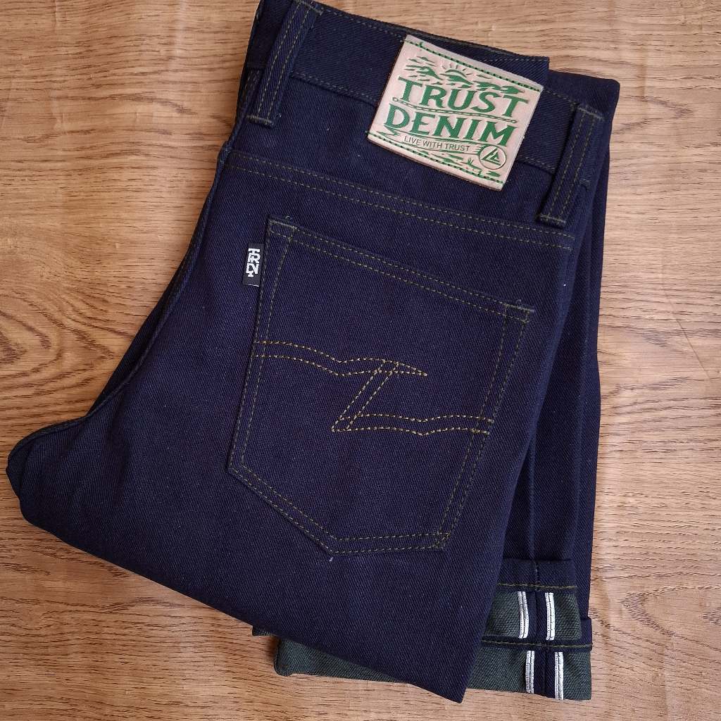 TRUST DENIM Wolf Rider Green Weft Indigo Denim | Celana Denim selvedge accent  Slim Straight