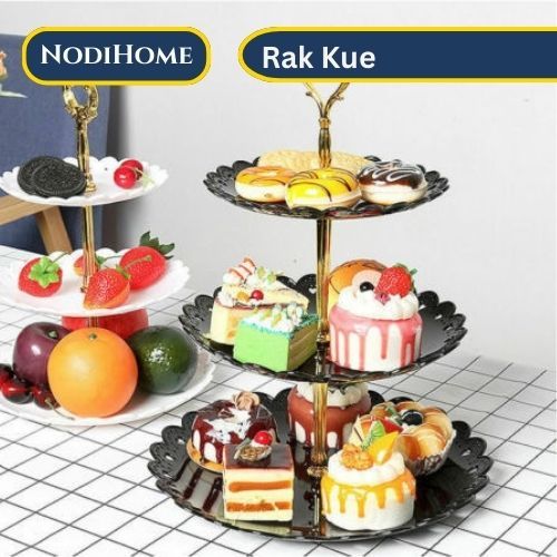 Rak Makan Kue Buah Cake Plate Stand Display (WARNA HITAM AJA) - Piring Buat Cake / ngeteh cantik pas