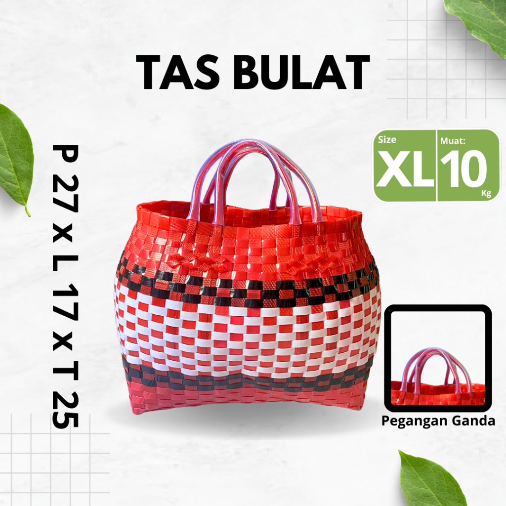 Tas Anyaman Plastik Ukuran XL (10 Kg) / Tas Pasar / Tas Hajatan, Piknik, Tas Bulat Unik