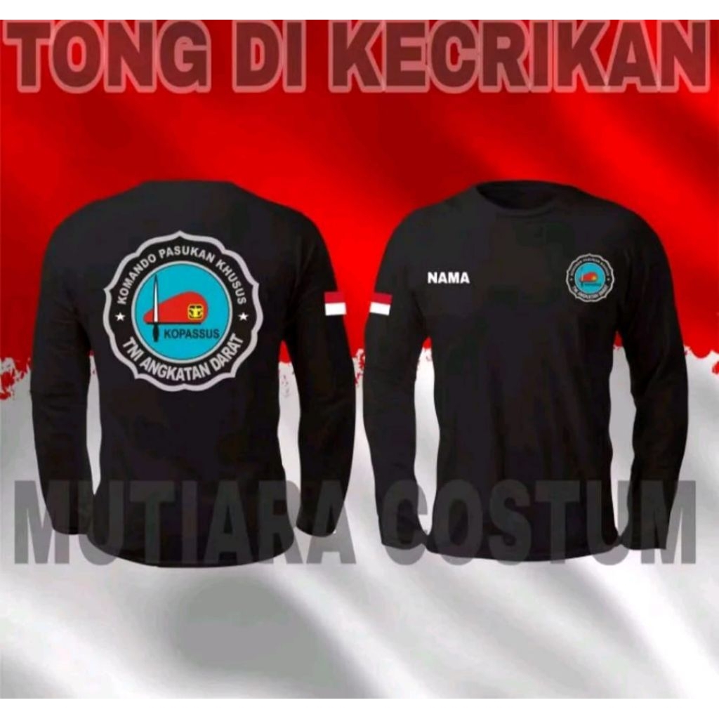KAOS LENGAN PANJANG KOMANDO KUSUS TNI ANGKATAN  DARAT T-shirt Pria Unisex Custom Nama