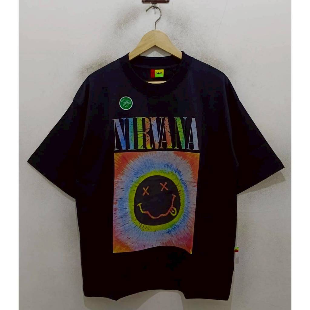 OVERSIZE KAOS T-SHIRT MUSIC NIRVANA TYE DYE BOX LOGO BLACK