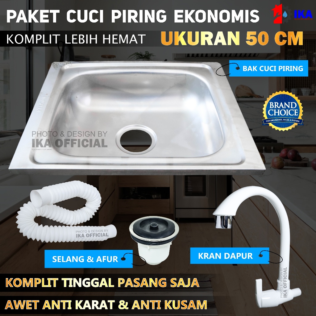 PAKET TERMURAH Bak cuci piring Kitchen sink stainless steel 50x40cm Bonus Kran Angsa Cuci Piring / B