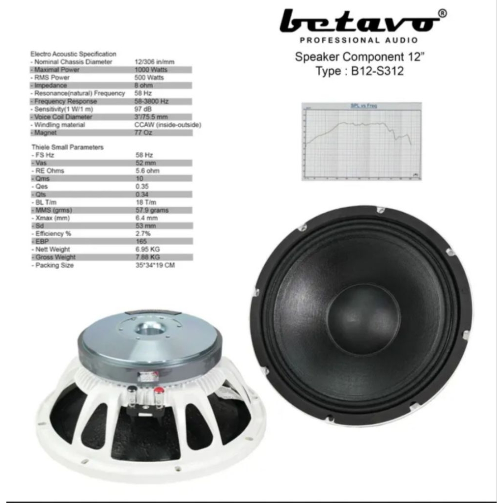 SPEAKER KOMPONEN BETAVO B12-S312 12 INCH BETAVO B12S312