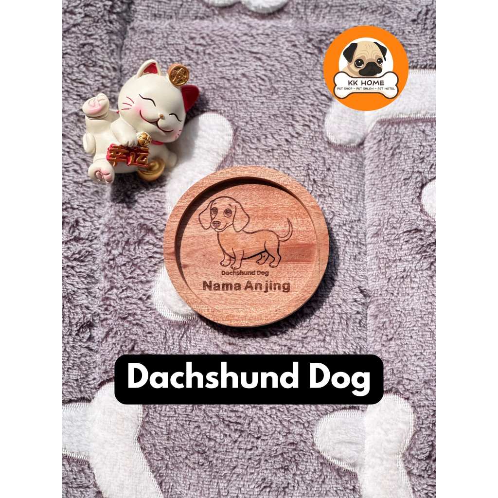 [FREE GRAFIR] Tatakan Gelas Kayu Custom Jenis Anjing Dachshund dan Nama 9Cm | Coaster Kayu Custom Je