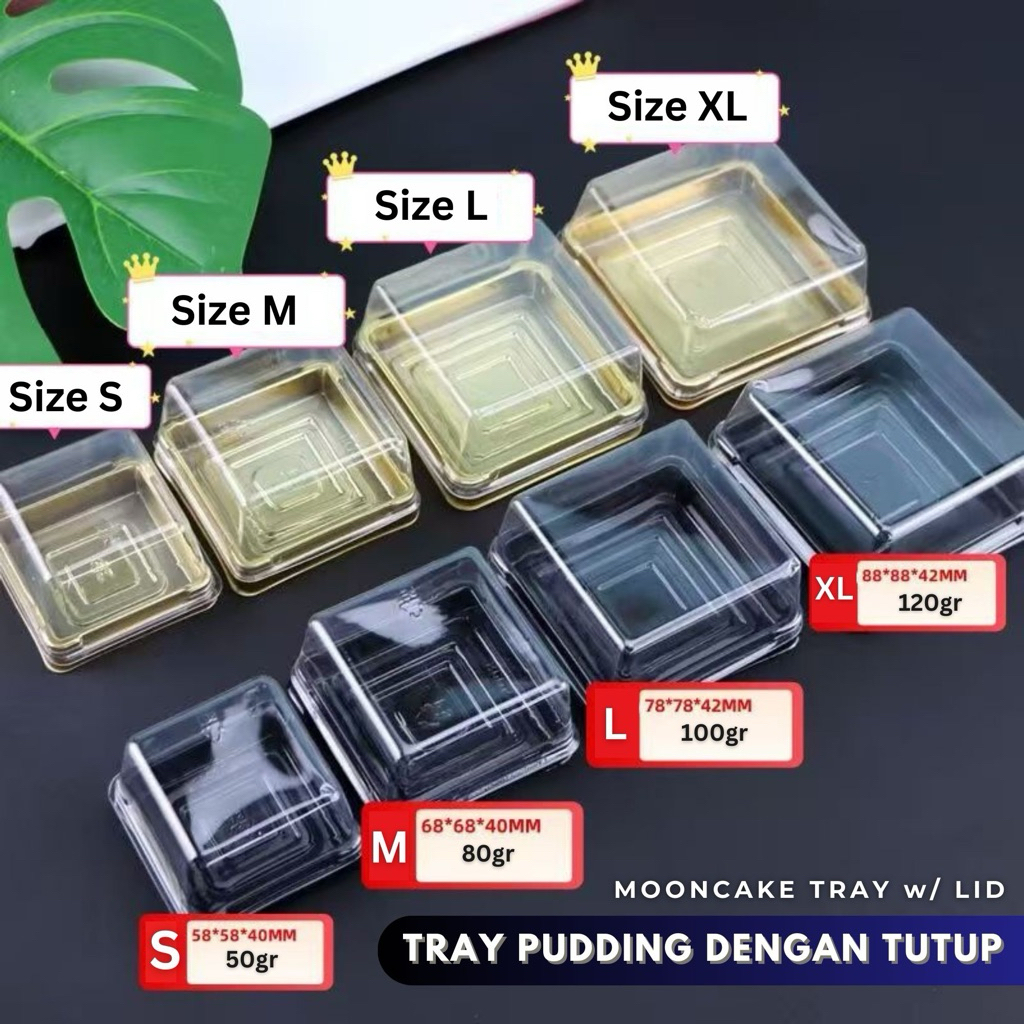 [1set] MOONCAKE TRAY PUDING DENGAN TUTUP / Mika Puding Gold / Kemasan Puding Mini dengan tutup / TRA