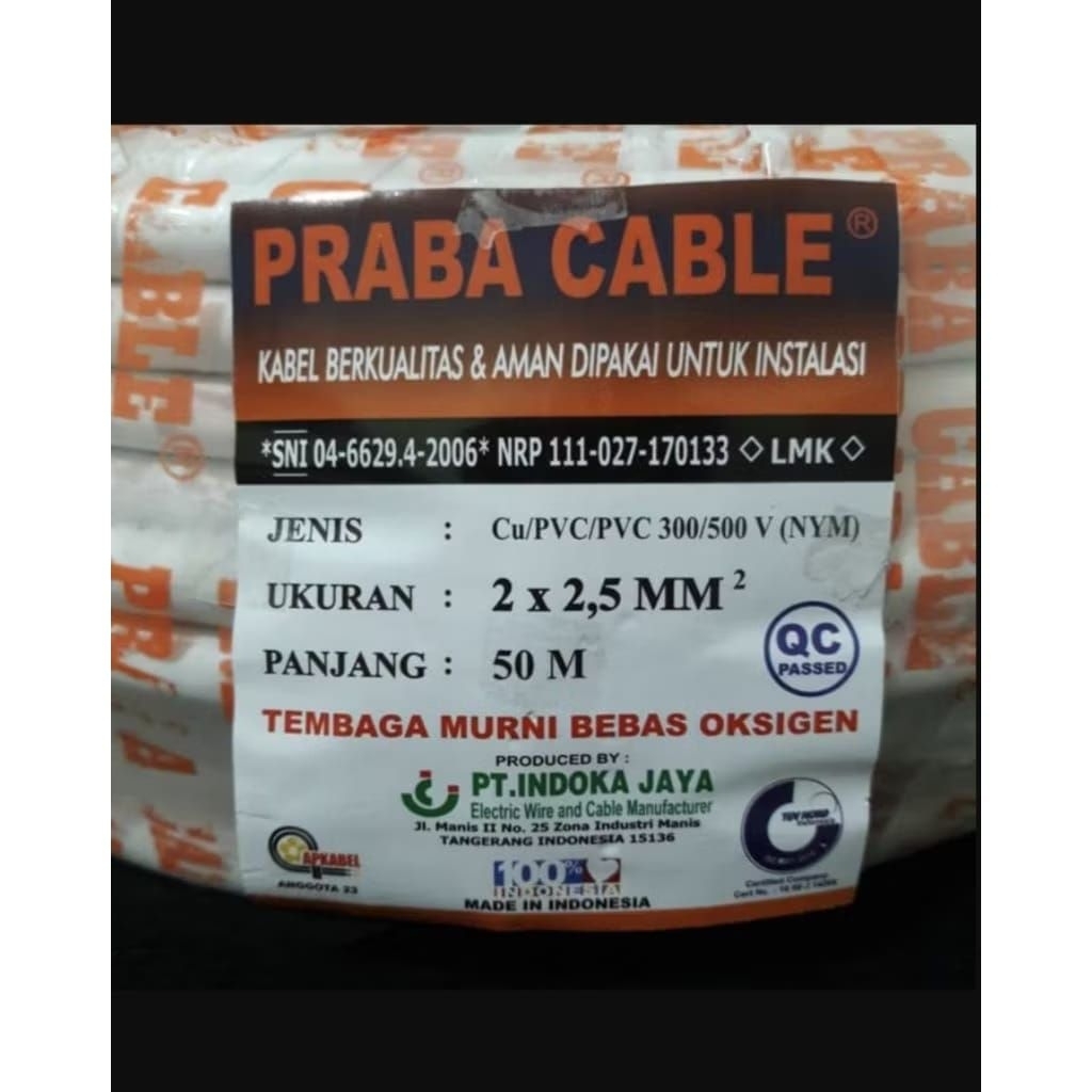 [1 Meter] Kabel NYM 2x2,5 Praba tembaga