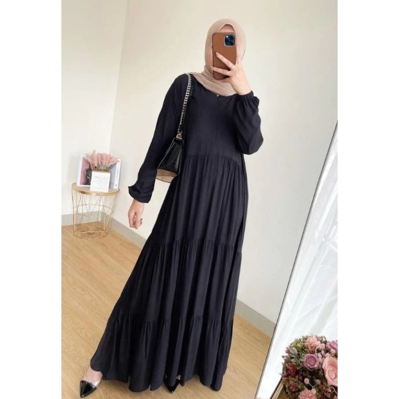 gamis syar'i rayon polos warna hitam