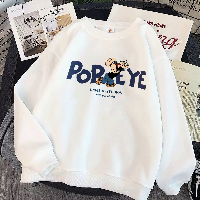 Sweater Oversize Pria & Wanita Motif Popeye Cartoon | Street Style Korea | 100% Cotton Tebal