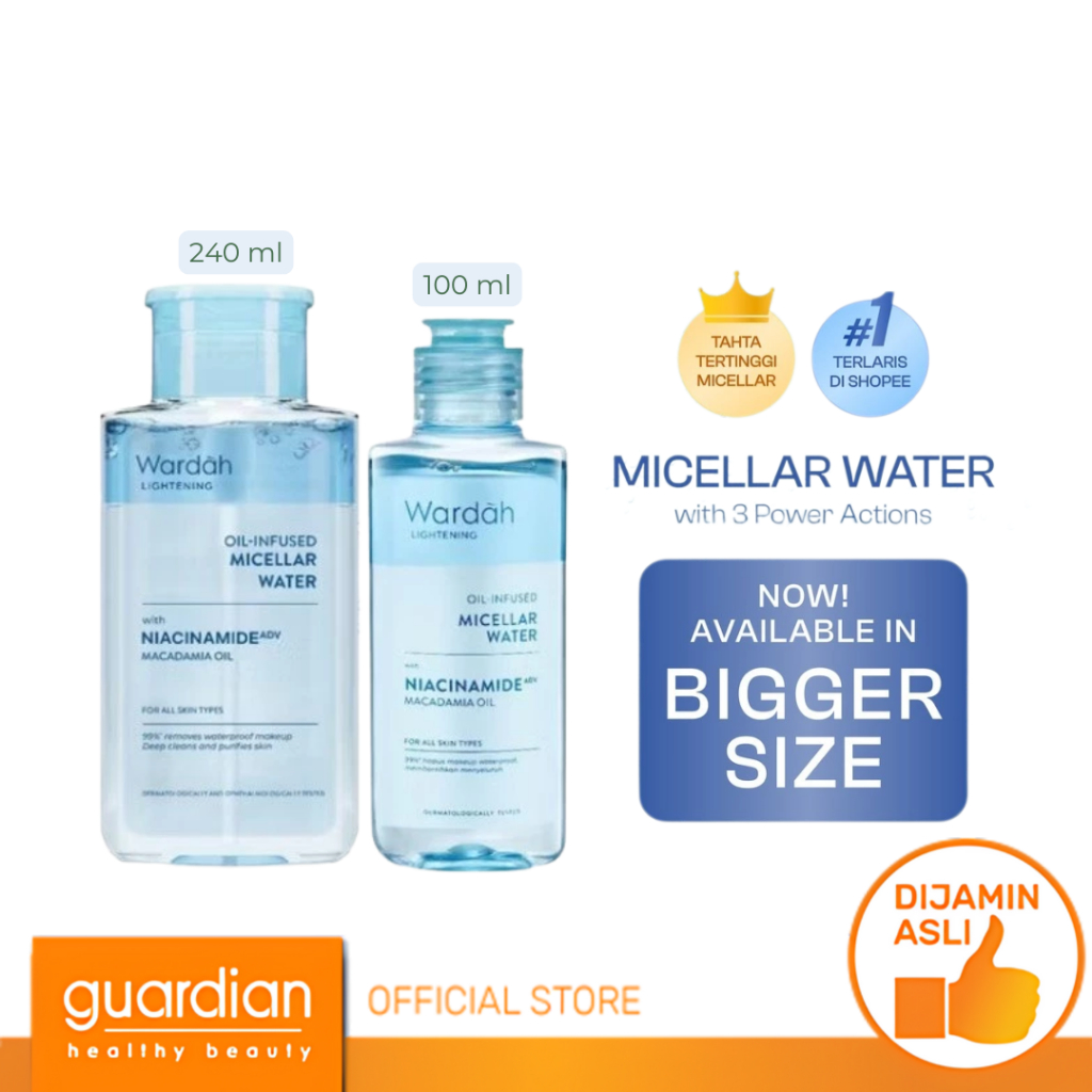 Wardah Lightening Oil-Infused Micellar Water - Make Up Remover dengan Advanced Niacinamide - Mencera