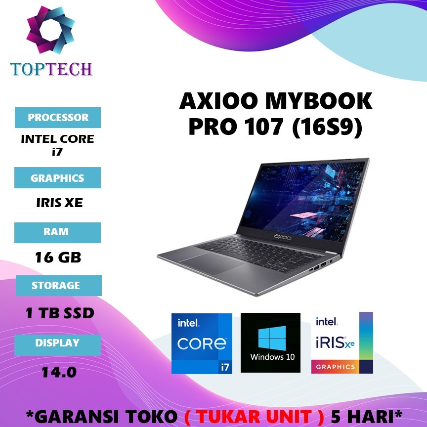 LAPTOP AXIOO MYBOOK PRO 107 (16S9) 14 I7 1065G7 RAM 16GB 1TB 14.0 WINDOWS 10 1Y TKDN