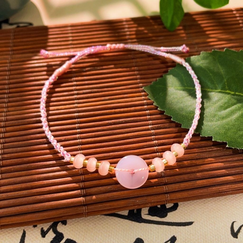 Clafel & Co - Koleksi Gelang Tangan Tali Merah Giok Gelang Lucky Keberuntungan Giok Pink Merah Muda 