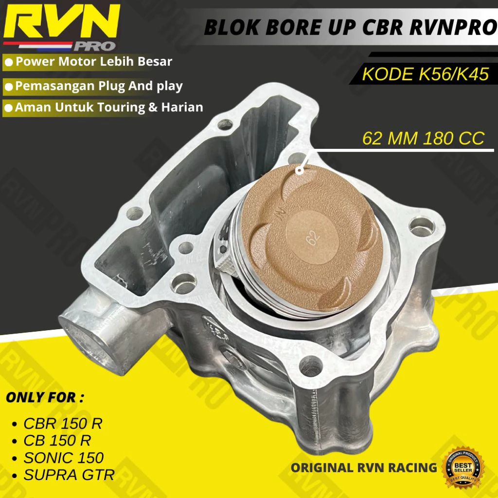 PAKET BLOK BORE UP K56 CBR 150R NEW SONIC 150 R CB 150R NEW SUPRA GTR 150 62 MM 180 CC
