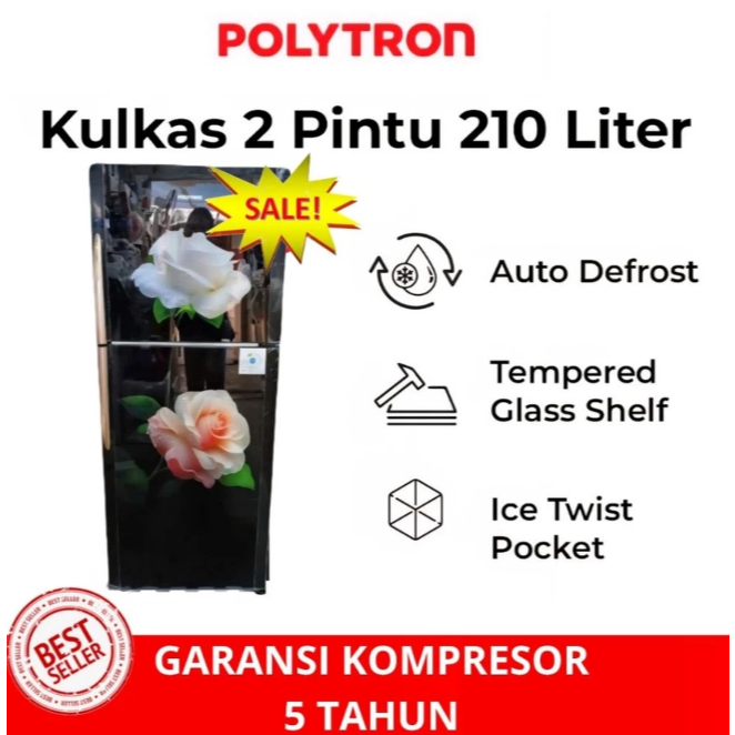 POLYTRON LEMARI ES 2 PINTU BELLEZA 210 LITER PRM-21DRD